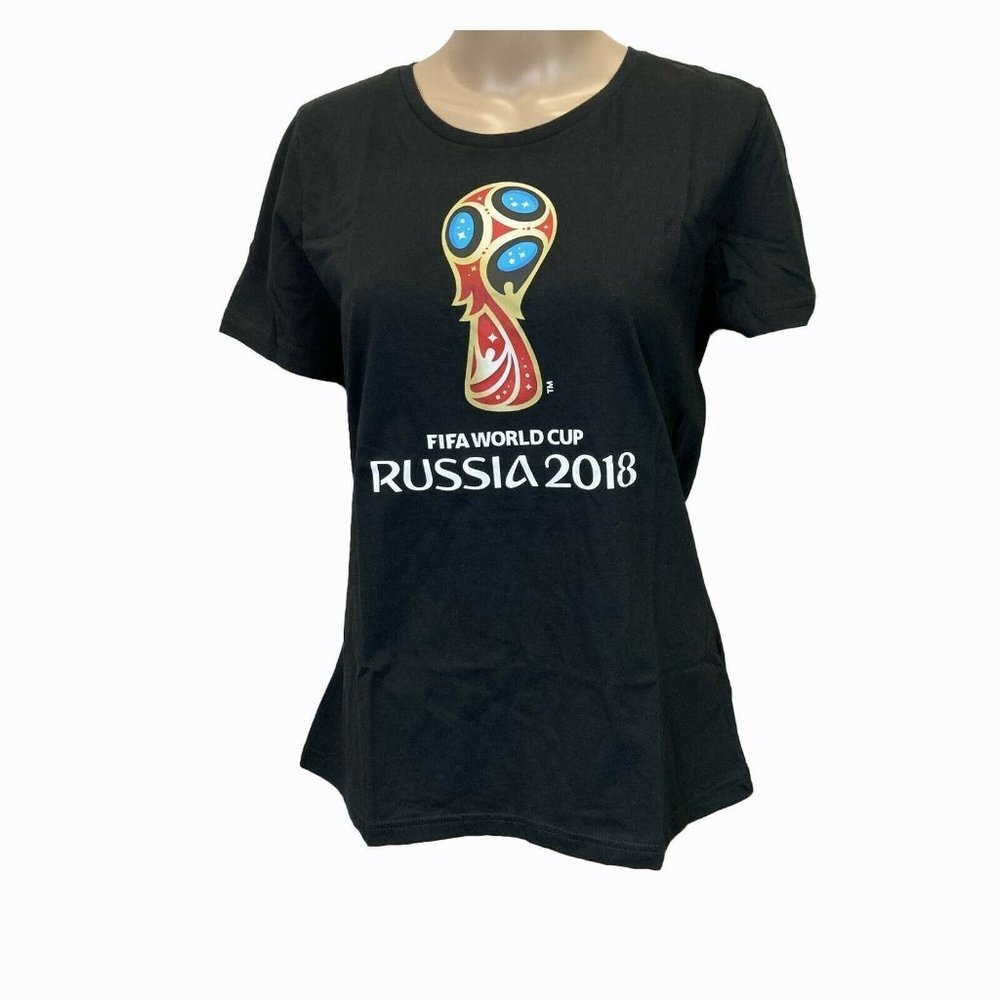 adidas Soccer World Cup Emblem Women’s Graphic Tee, Large, Black DM1301 NEW